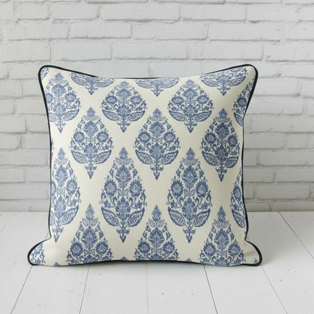Meera Jardin Persan French Twill Cotton Cushion Cover | 16×16 Inch