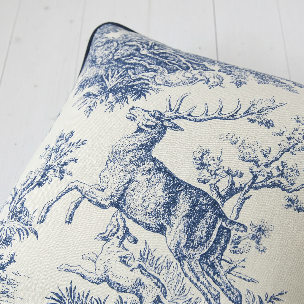 Cerf Bleu French Twill Cotton Cushion Cover | 16×16 Inch