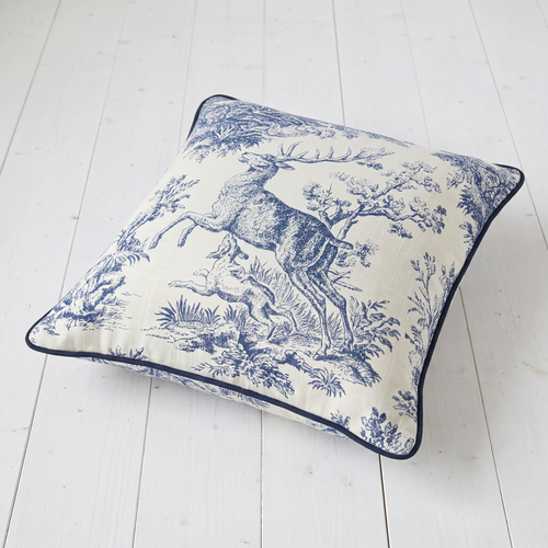Cerf Bleu French Twill Cotton Cushion Cover | 16×16 Inch